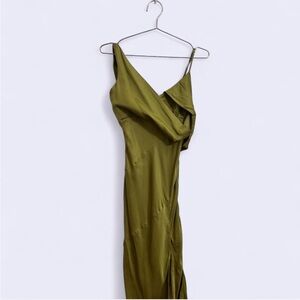NICHOLAS Finley Asymmetrical Draped Midi Dress in Moss in Size 0